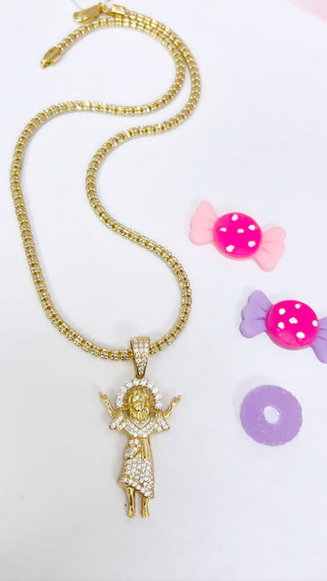 Luna ice chain 14k and divino niño pendant 14k