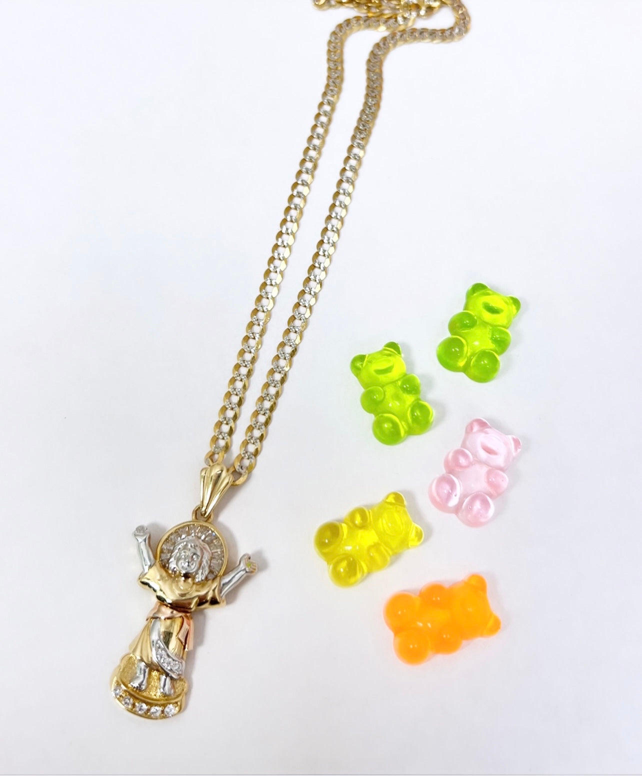 Two tone cuban chain 14k and divino niño pendant 14k