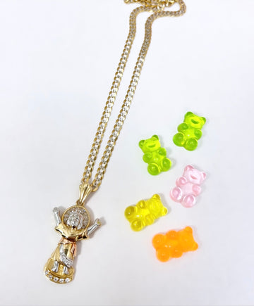 Two tone cuban chain 14k and divino niño pendant 14k