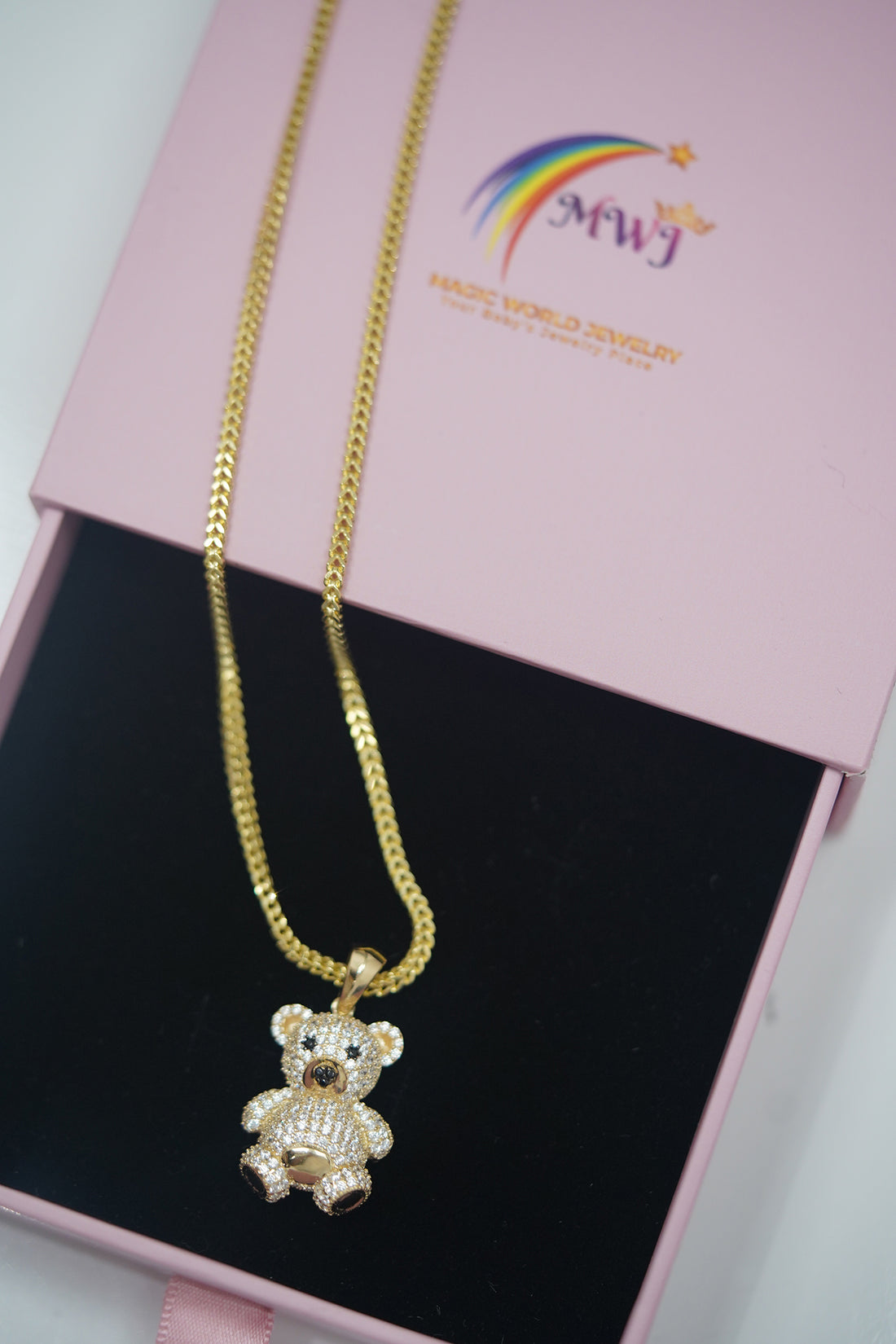 Beautiful 14K Gold Teddy Bear 3D With 14K Gold Franco Chain