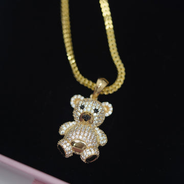 Beautiful 14K Gold Teddy Bear 3D With 14K Gold Franco Chain